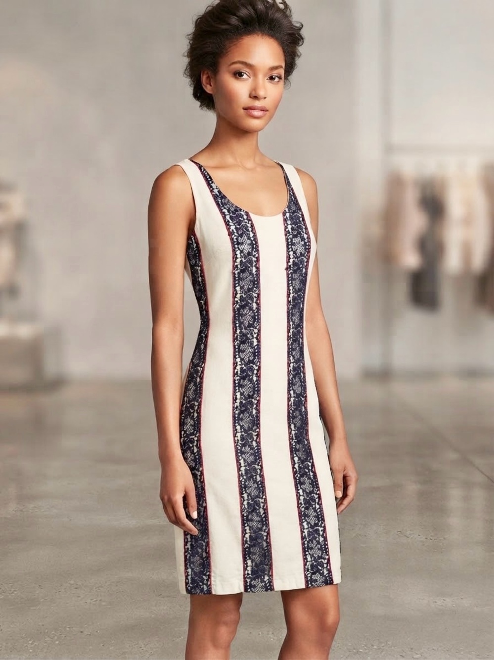 TOCCA Sleeveless Embroidered Panel Sheath Mini Dress